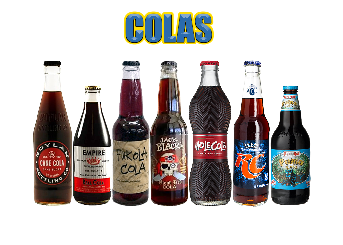 Mixed case variety pack of craft colas featuring assorted bottles with rich caramel flavor and crisp carbonation.