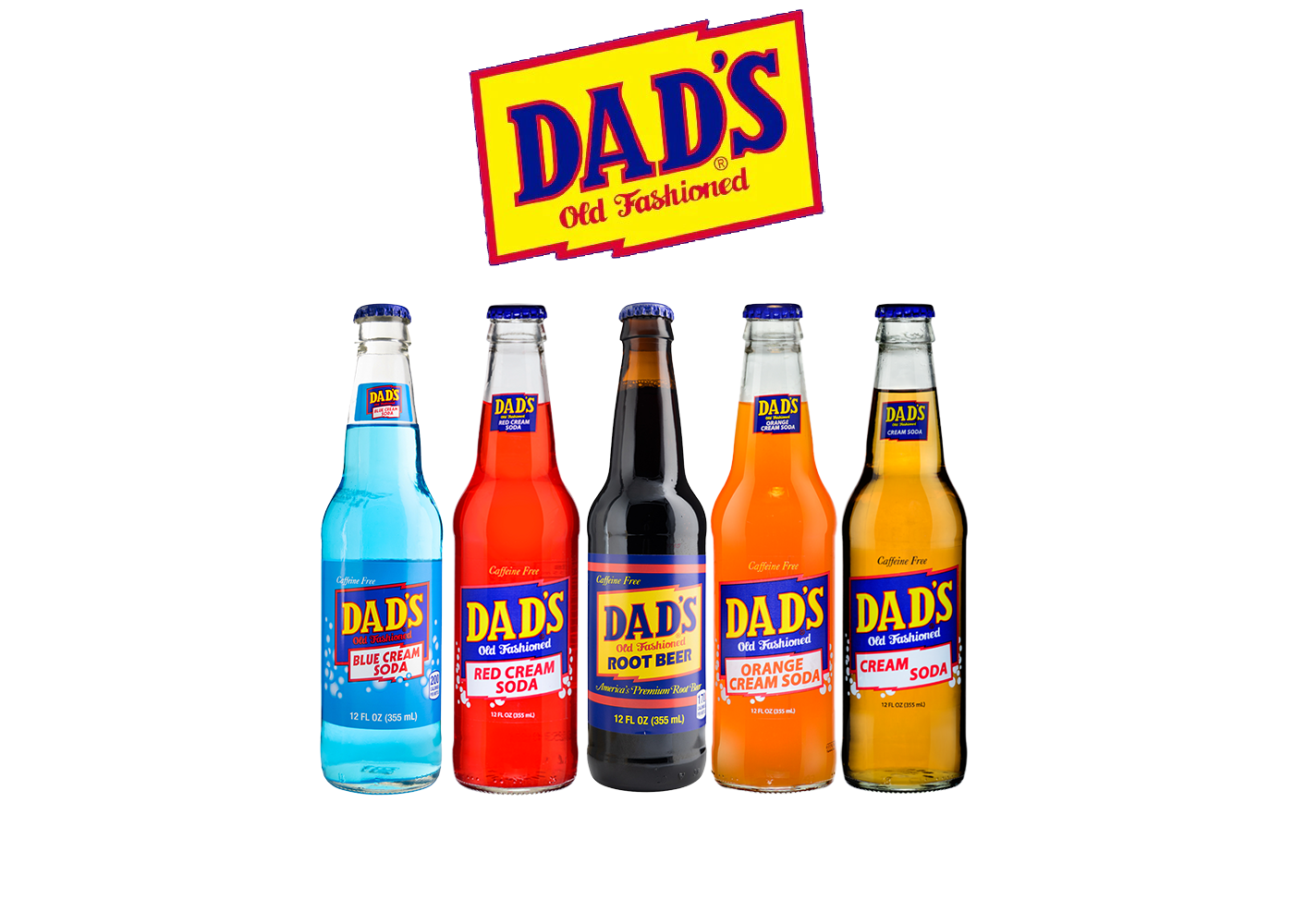 Assorted bottles of Dad’s Old Fashioned Drinks, featuring classic, nostalgic craft soda flavors with rich, smooth taste and lively fizz.