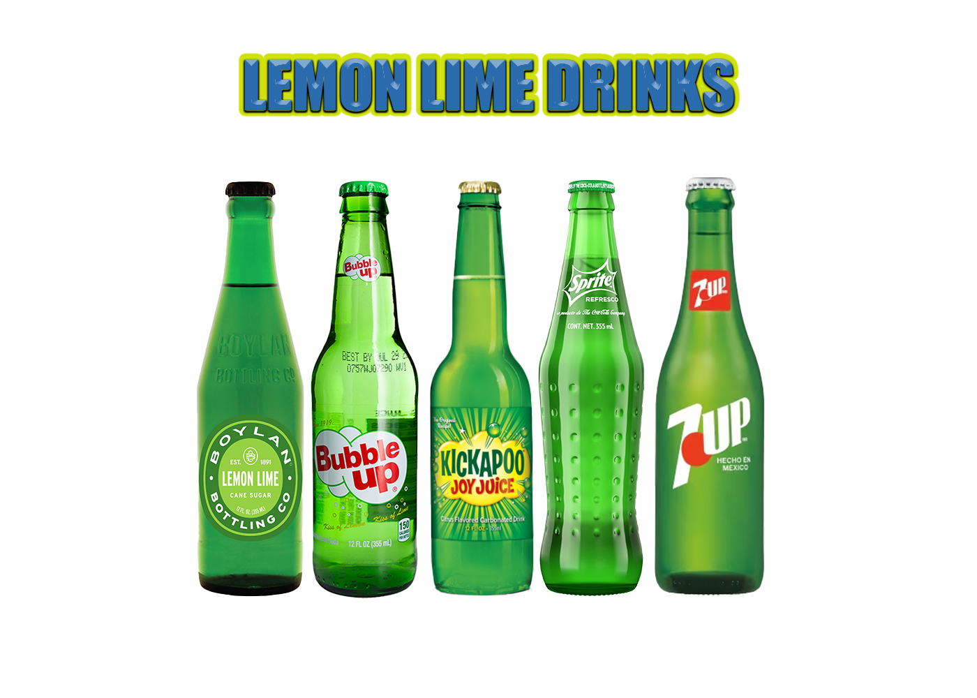 Assorted bottles of lemon lime soda in a mixed case, featuring crisp citrus flavors, smooth taste, and refreshing fizzy soda.