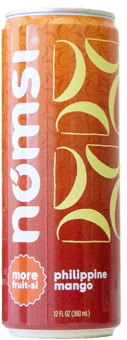 Can of Nomsi Philippine Mango soda featuring sweet, sun-ripened Philippine mango flavor made with real fruit juice.