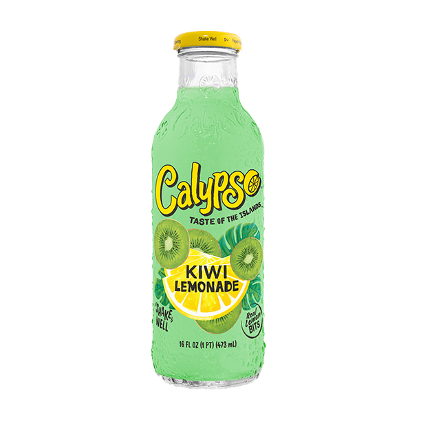 Light green Calypso Kiwi Lemonade bottle on a white background