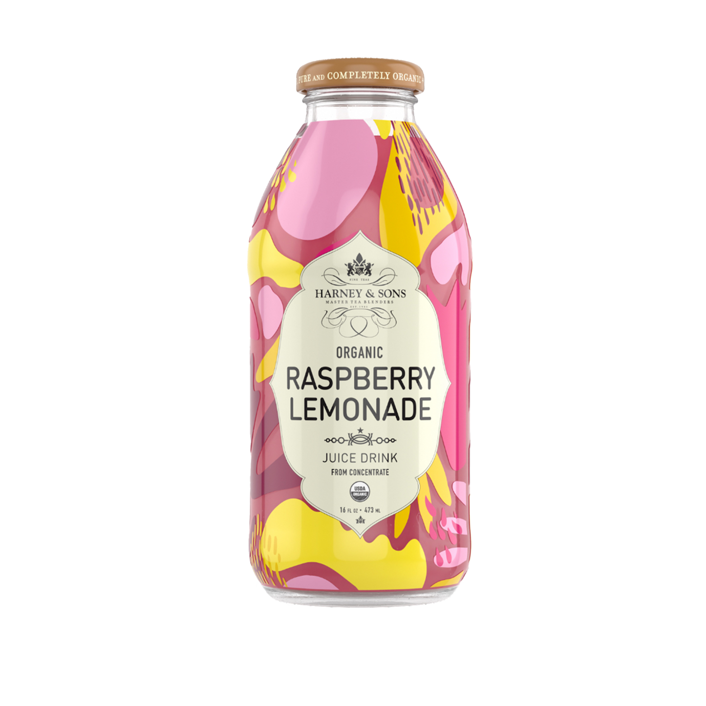 Bottle of Harney & Sons Organic Raspberry Lemonade on a white background