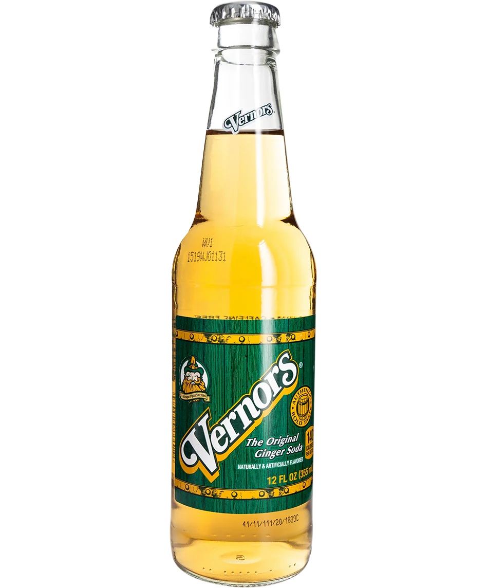Vernor's ginger ale bottle on a white background