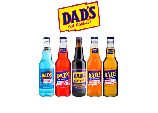 Assorted bottles of Dad’s Old Fashioned Drinks, featuring classic, nostalgic craft soda flavors with rich, smooth taste and lively fizz.