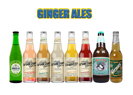 Assorted bottles of ginger ale, featuring crisp, smooth soda with zesty ginger flavor and refreshing fizz.