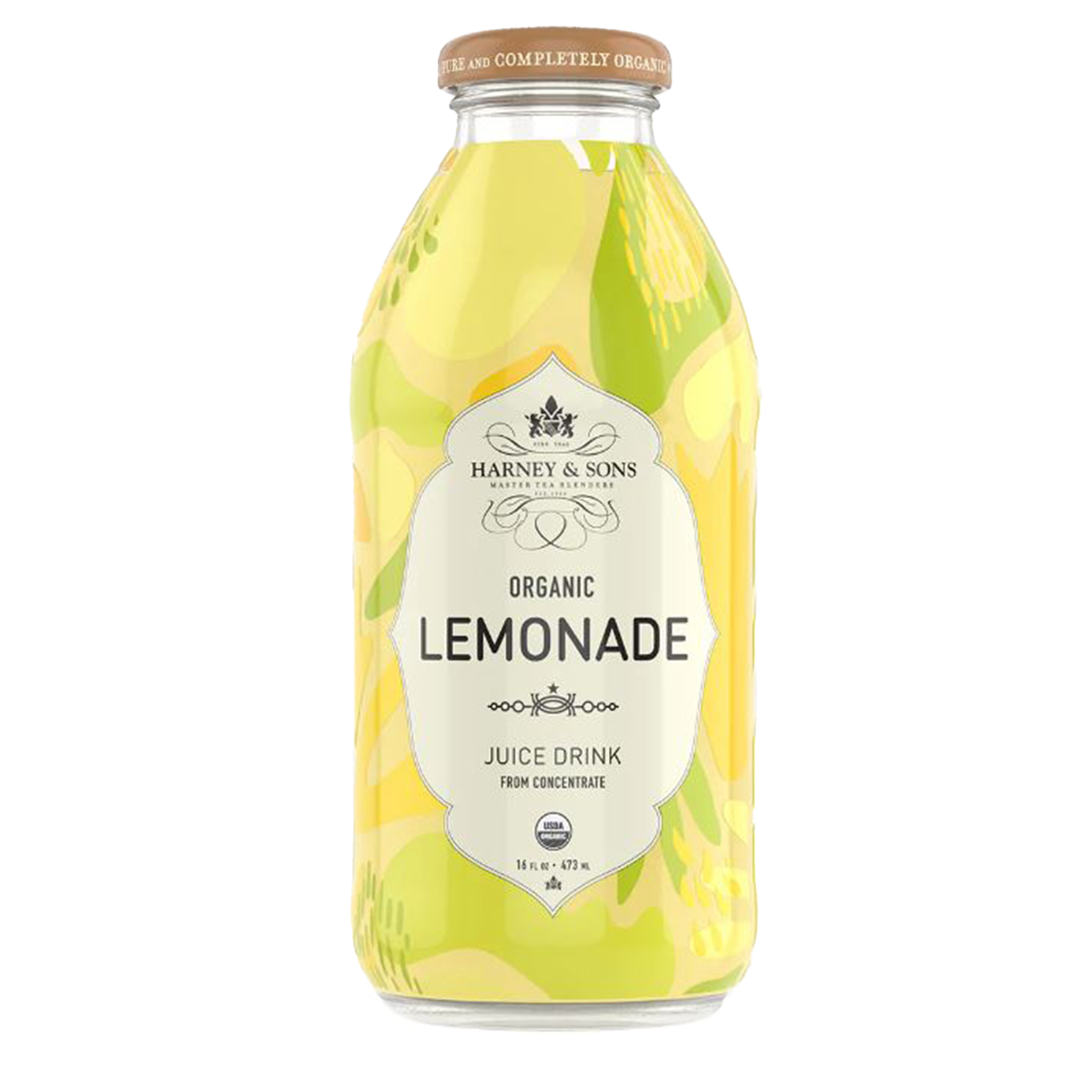 Bottle of Harney & Sons Organic Lemonade on a white background