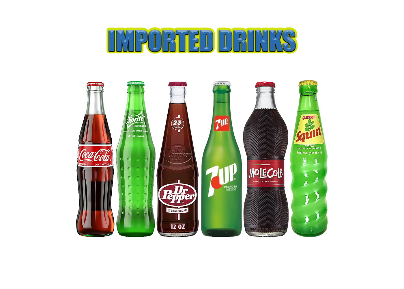 Assorted bottles of imported sodas in a mixed case variety pack, featuring international brands, global flavors, and refreshing carbonation.