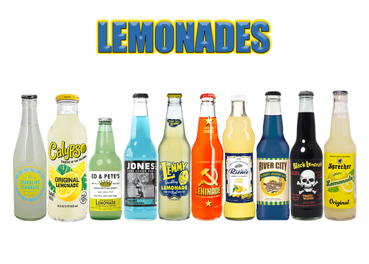 Assorted bottles of lemonade soda, featuring crisp, citrus-forward flavors with smooth taste and refreshing fizz.