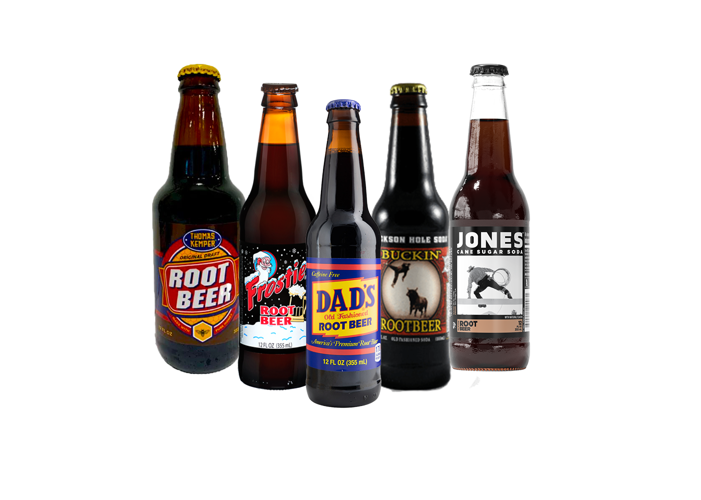 Assorted craft root beer variety pack including Thomas Kemper, Jones, Frostie, Dad’s, and Jackson Hole, with at least three brands included per case.
