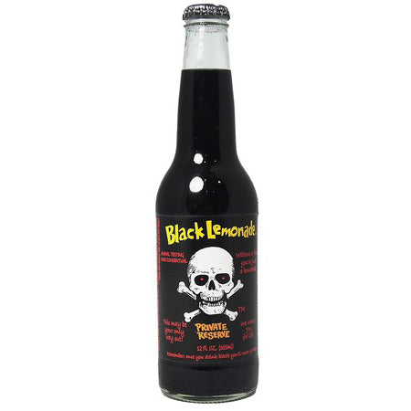 Skeleteen's Black Lemonade bottle with skull and crossbones label on a white background