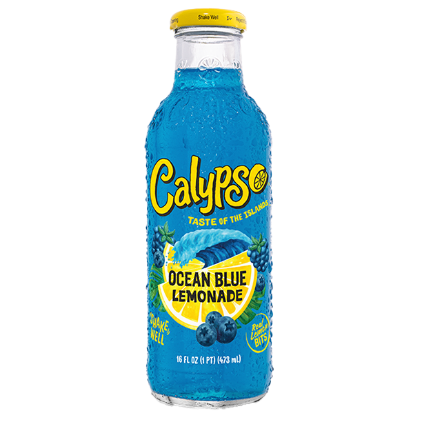 Blue Calypso Ocean Blue Lemonade bottle on a white background