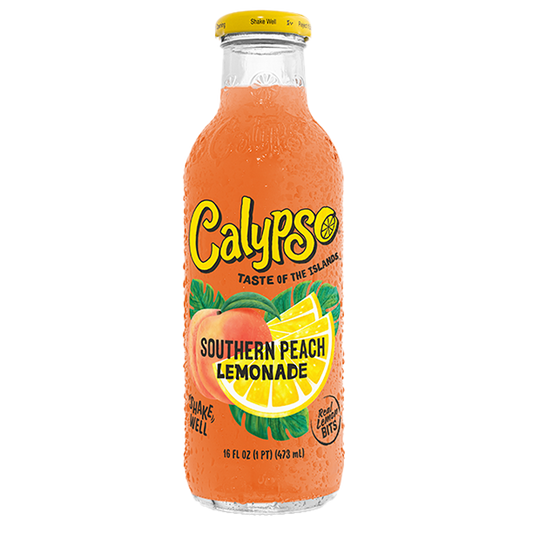 Orange Calypso Southern Peach Lemonade bottle on a white background
