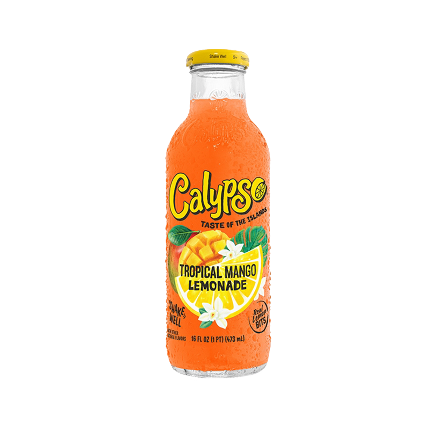 Orange Calypso Tropical Mango Lemonade bottle on a white background