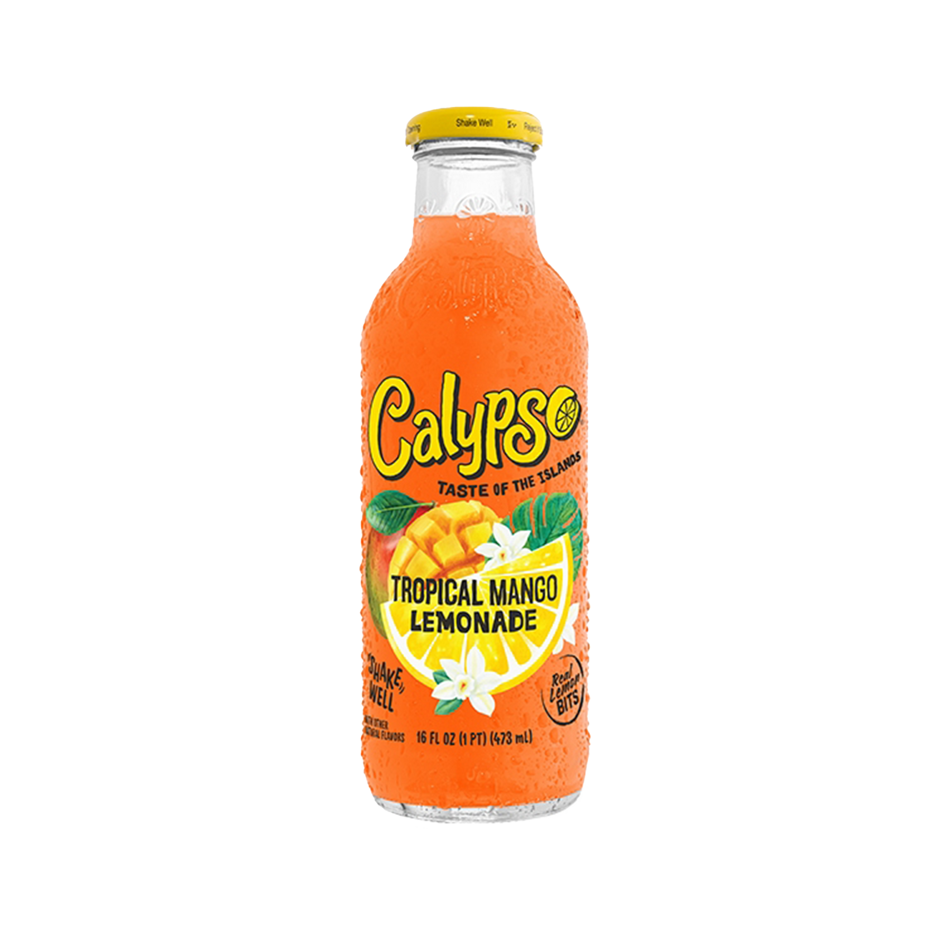 Orange Calypso Tropical Mango Lemonade bottle on a white background