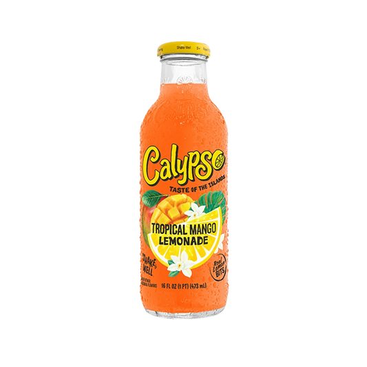 Orange Calypso Tropical Mango Lemonade bottle on a white background