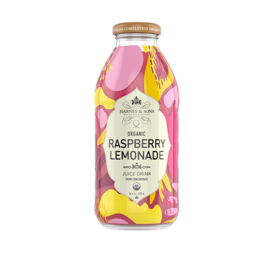 Bottle of Harney & Sons Organic Raspberry Lemonade on a white background