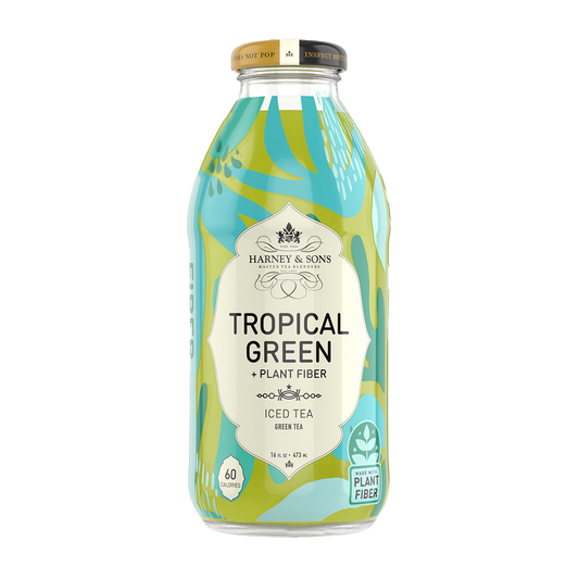 Green and blue Harney & Sons Tropical Green + Plant Fiber bottle