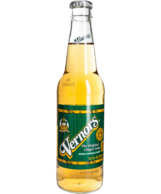 Vernor's ginger ale bottle on a white background